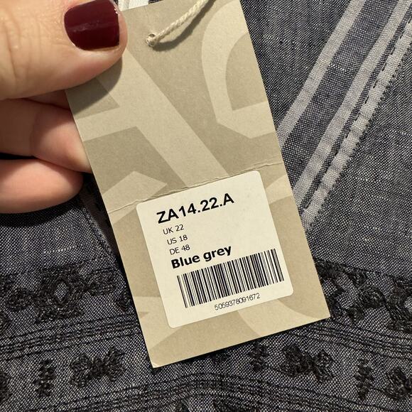 Wrap London Linen Embroidered Midi Dress Boho Lagenlook Blue Gray NEW Size 18 - Picture 5 of 7